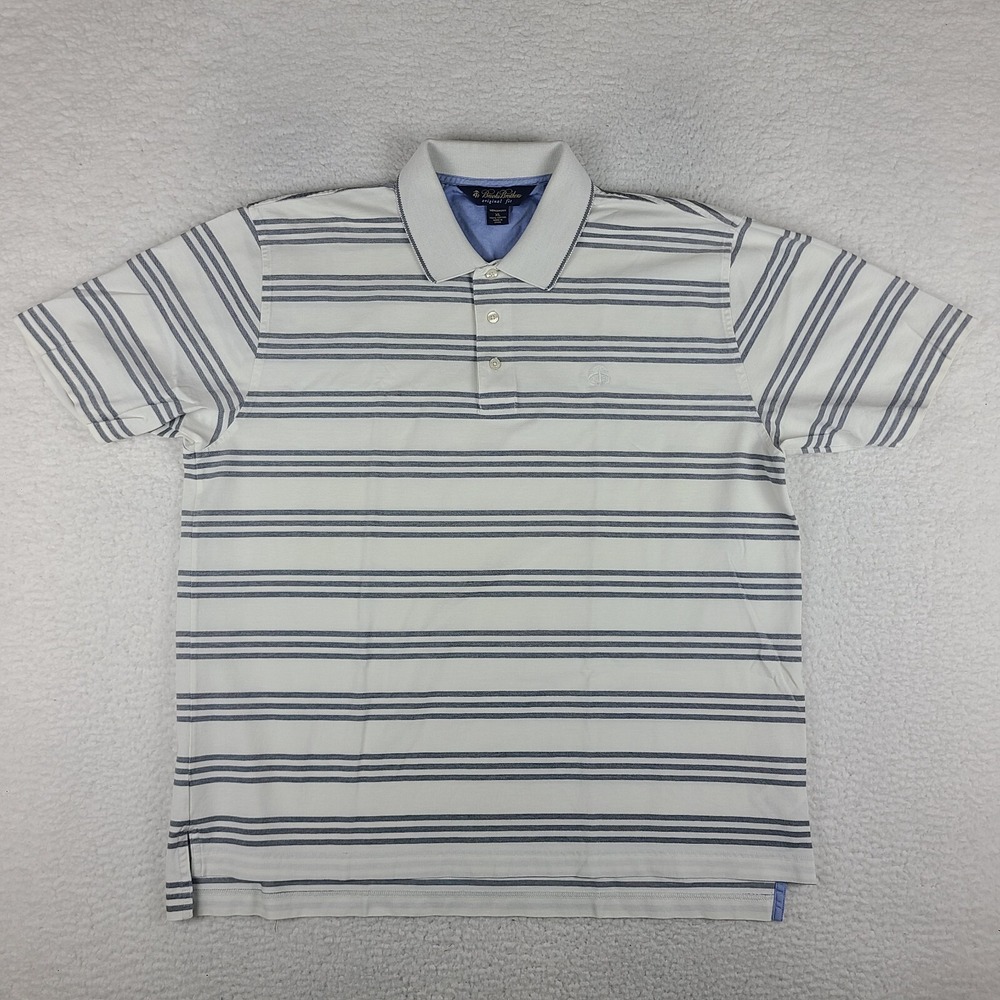 Brooks Brothers Polo Shirt Mens XL‎ White Blue Original Fit Mercerized Cotton EC